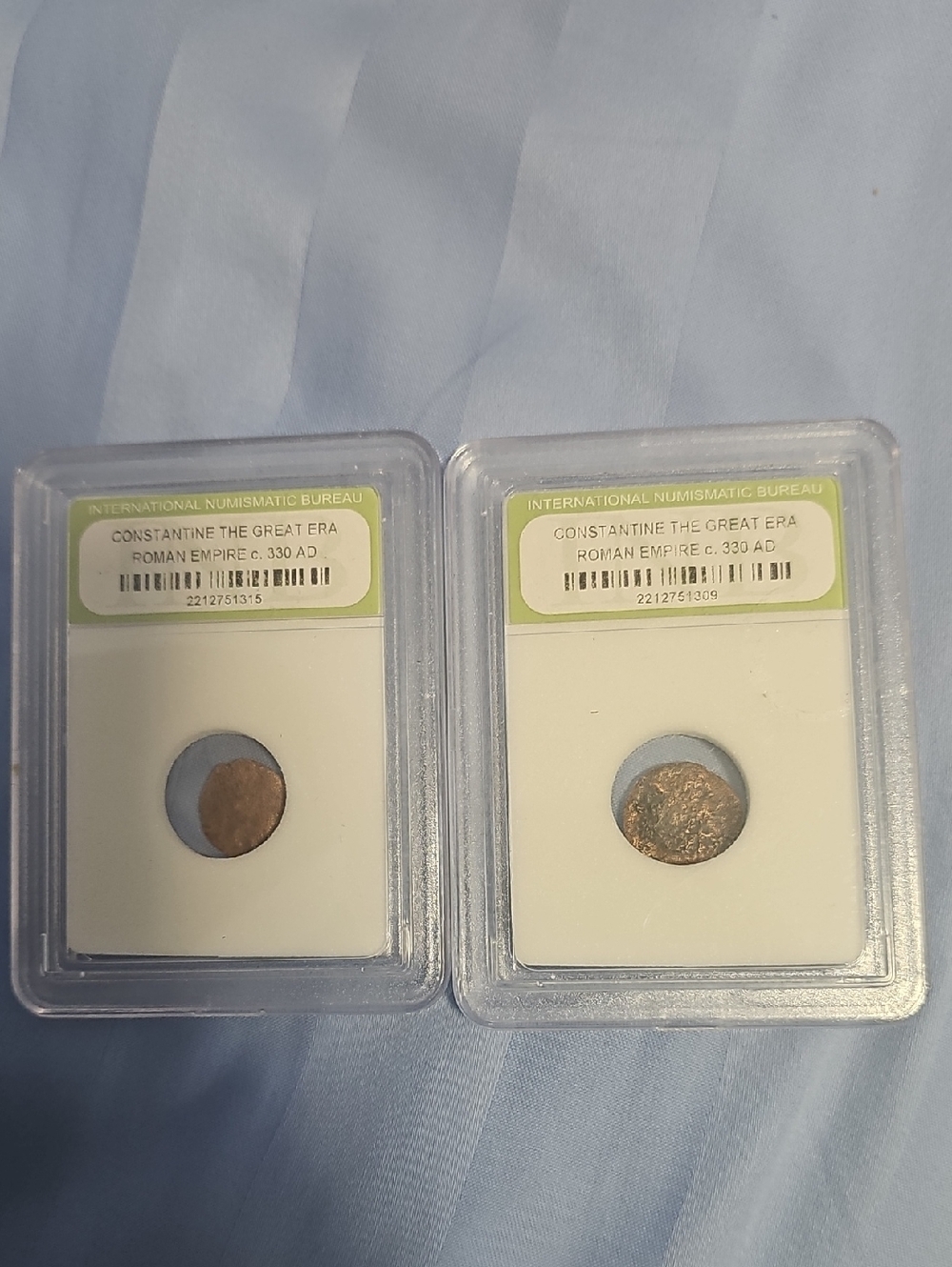 Roman Empire Constantine Bronze Coins (c. 330 AD) - Pair
